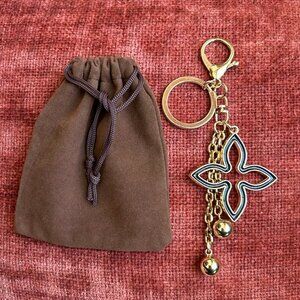CLOVER BAG CHARM Rhinestones Black Gold Tone